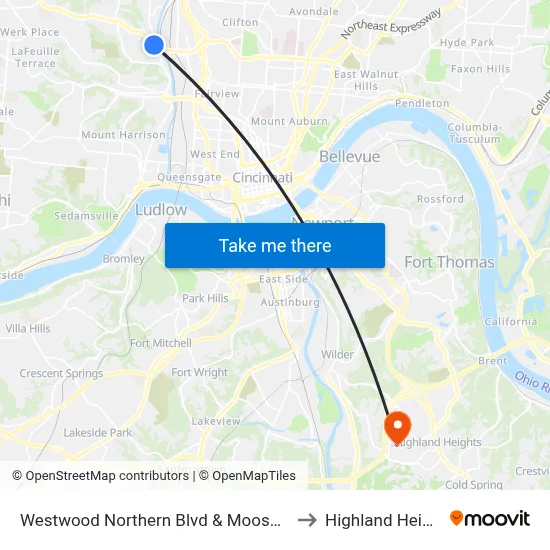 Westwood Northern Blvd & Moosewood to Highland Heights map
