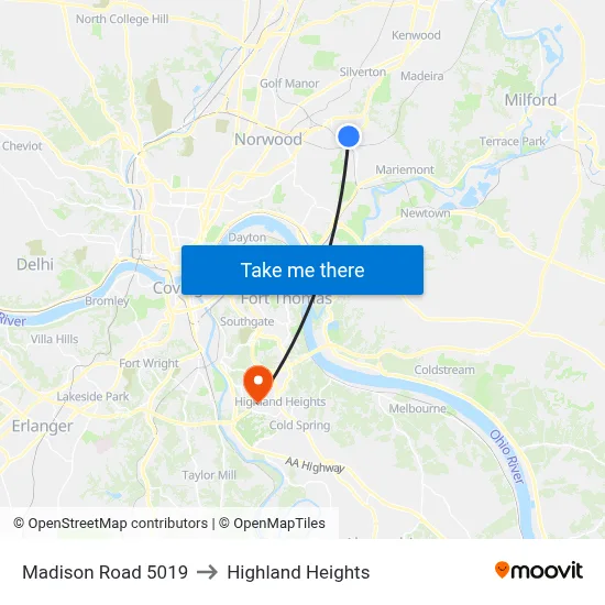Madison Road 5019 to Highland Heights map