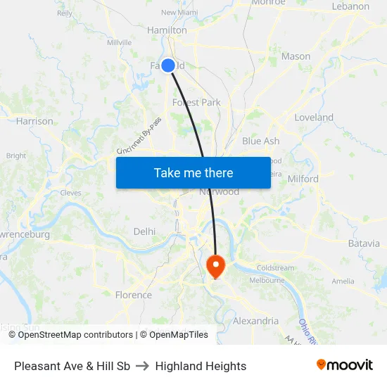 Pleasant Ave & Hill Sb to Highland Heights map