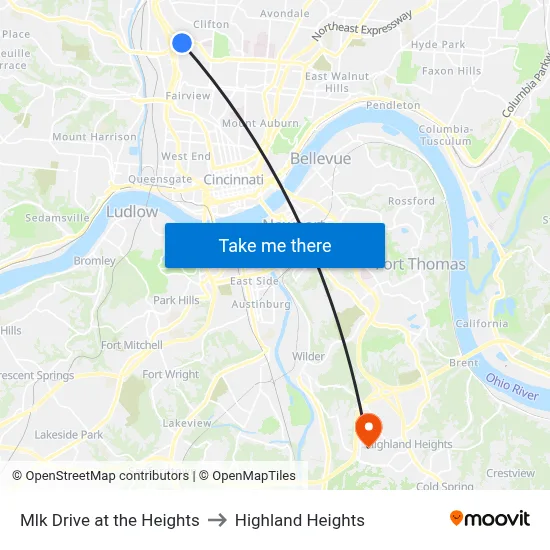 Mlk Drive at the Heights to Highland Heights map