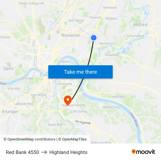 Red Bank 4550 to Highland Heights map