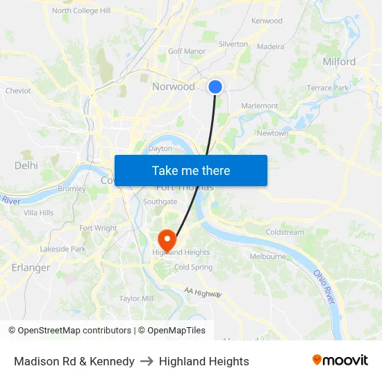 Madison Rd & Kennedy to Highland Heights map