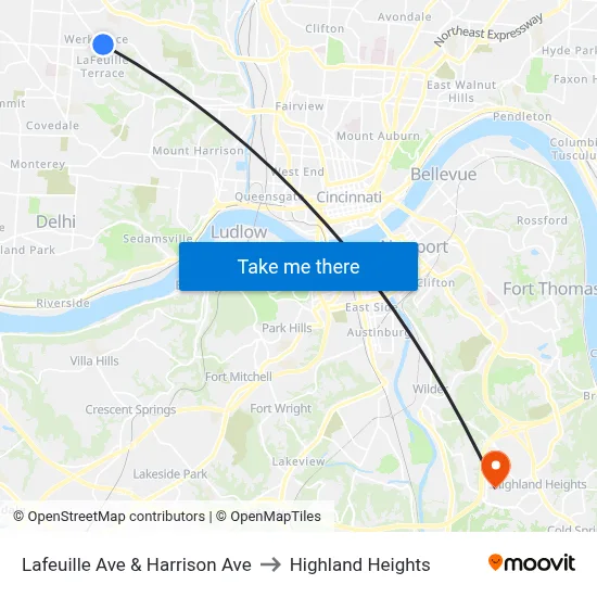 Lafeuille Ave & Harrison Ave to Highland Heights map
