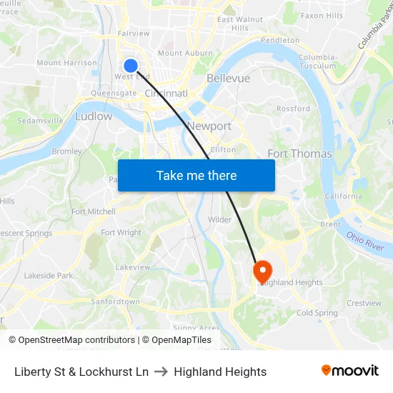 Liberty St & Lockhurst Ln to Highland Heights map