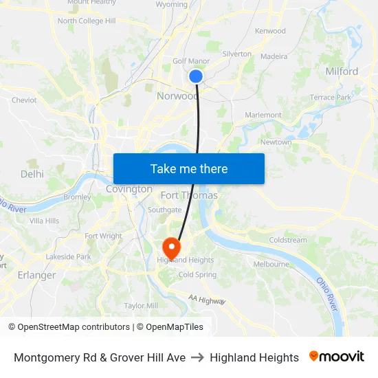 Montgomery Rd & Grover Hill Ave to Highland Heights map