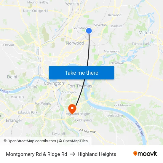 Montgomery Rd & Ridge Rd to Highland Heights map