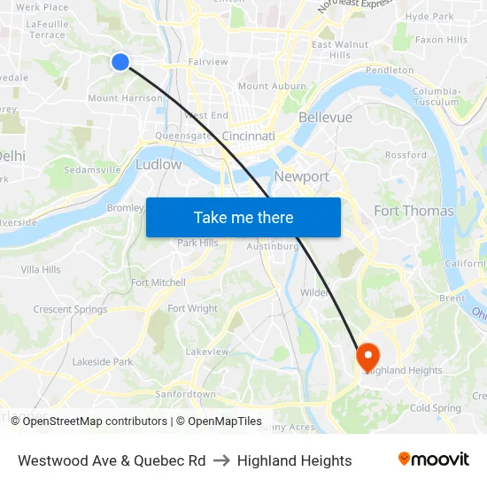 Westwood Ave & Quebec Rd to Highland Heights map