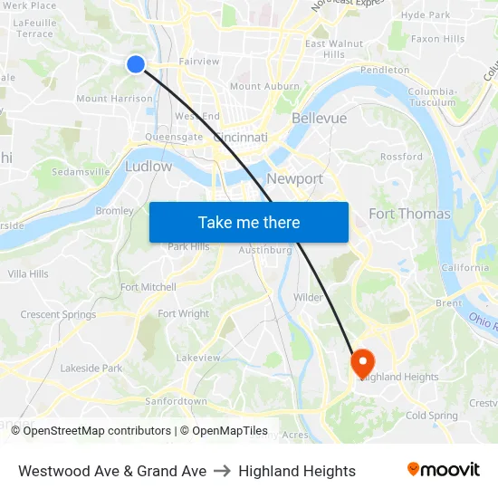 Westwood Ave & Grand Ave to Highland Heights map