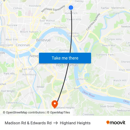 Madison Rd & Edwards Rd to Highland Heights map