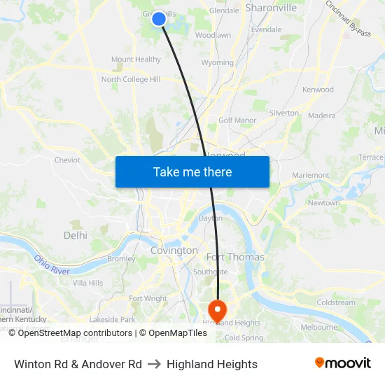 Winton Rd & Andover Rd to Highland Heights map