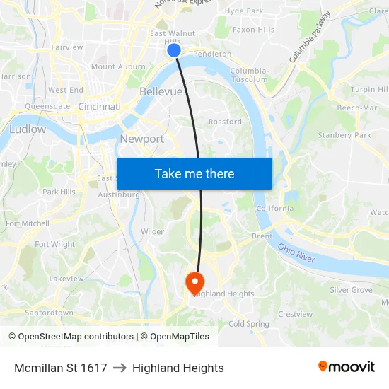 Mcmillan St 1617 to Highland Heights map