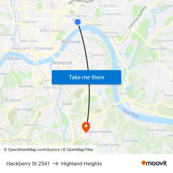 Hackberry St 2541 to Highland Heights map