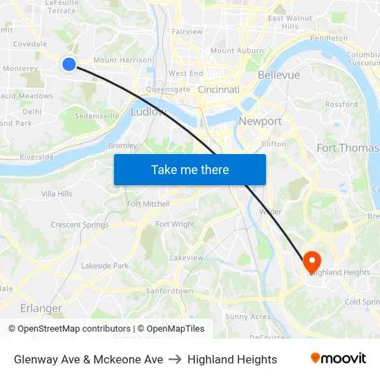Glenway Ave & Mckeone Ave to Highland Heights map