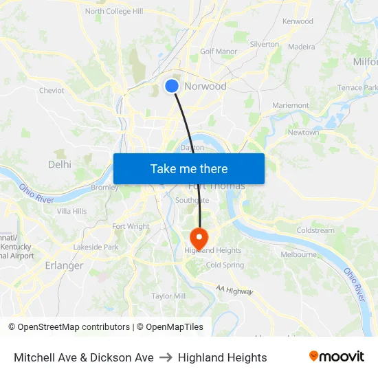 Mitchell Ave & Dickson Ave to Highland Heights map