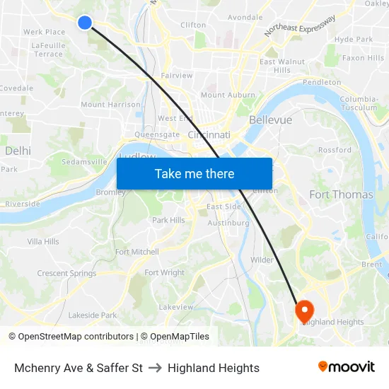Mchenry Ave & Saffer St to Highland Heights map