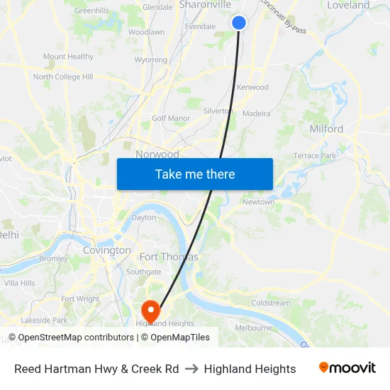 Reed Hartman Hwy & Creek Rd to Highland Heights map
