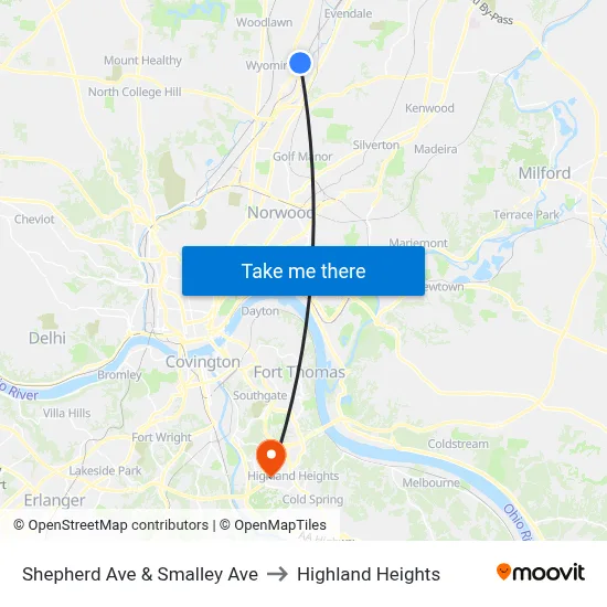 Shepherd Ave & Smalley Ave to Highland Heights map
