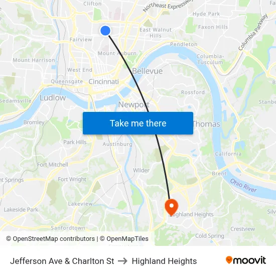 Jefferson Ave & Charlton St to Highland Heights map