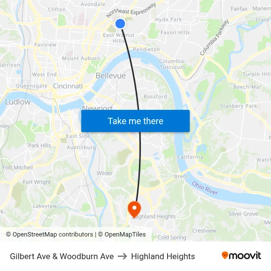 Gilbert Ave & Woodburn Ave to Highland Heights map