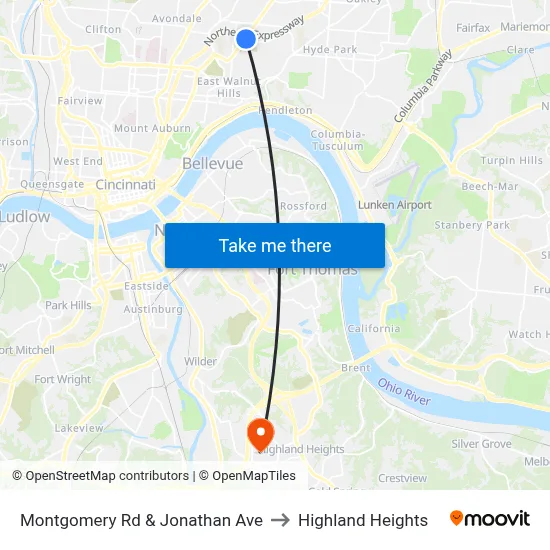 Montgomery Rd & Jonathan Ave to Highland Heights map