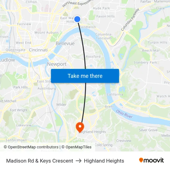 Madison Rd & Keys Crescent to Highland Heights map