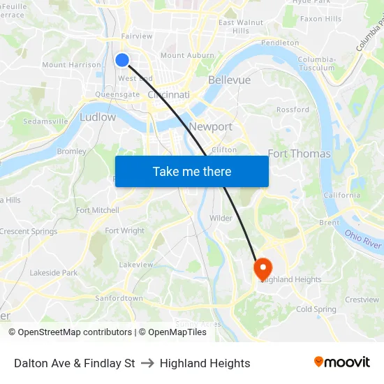 Dalton Ave & Findlay St to Highland Heights map