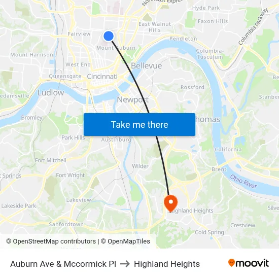 Auburn Ave & Mccormick Pl to Highland Heights map