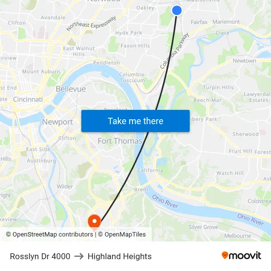 Rosslyn Dr 4000 to Highland Heights map