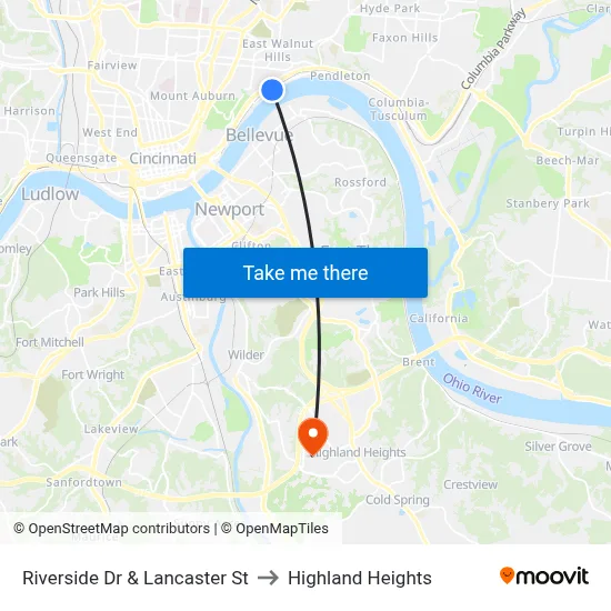 Riverside Dr & Lancaster St to Highland Heights map