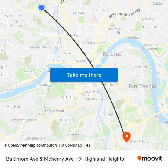 Baltimore Ave & Mchenry Ave to Highland Heights map