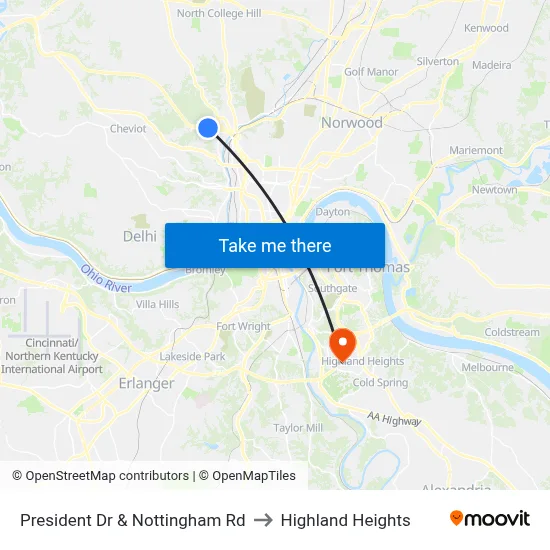 President Dr & Nottingham Rd to Highland Heights map