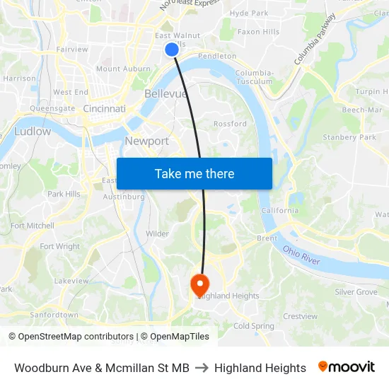 Woodburn Ave & Mcmillan St MB to Highland Heights map