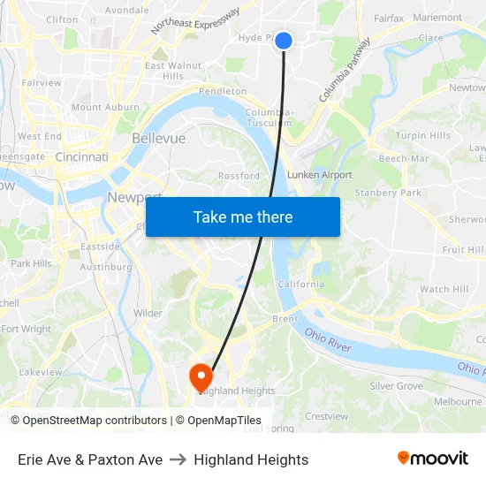 Erie Ave & Paxton Ave to Highland Heights map