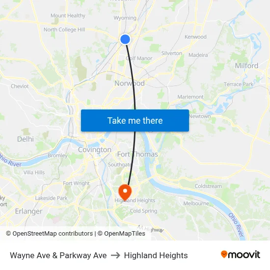 Wayne Ave & Parkway Ave to Highland Heights map