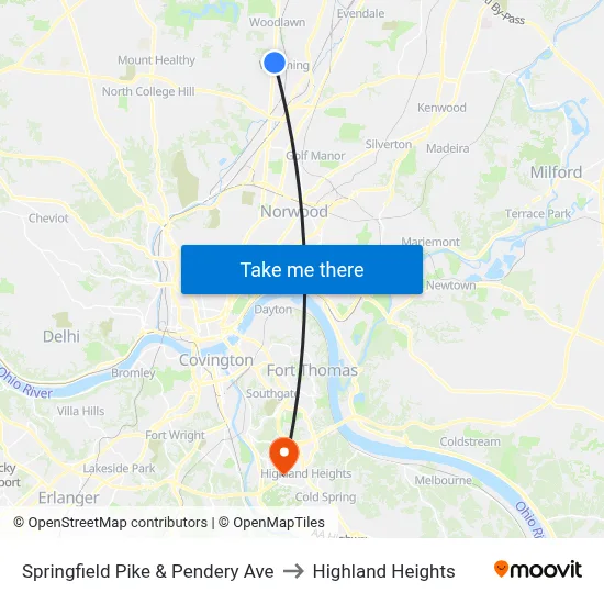 Springfield Pike & Pendery Ave to Highland Heights map