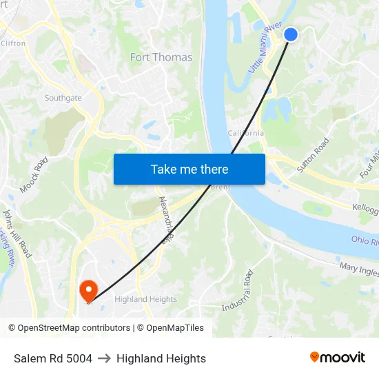 Salem Rd 5004 to Highland Heights map