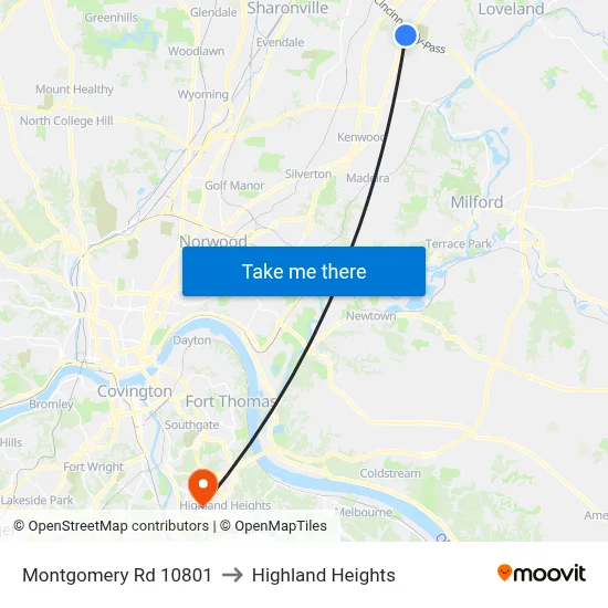 Montgomery Rd 10801 to Highland Heights map