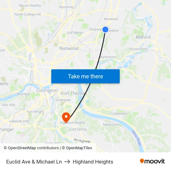 Euclid Ave & Michael Ln to Highland Heights map