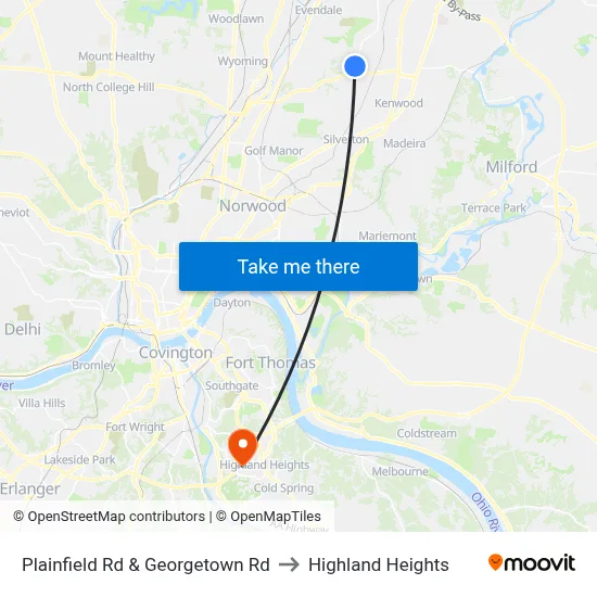 Plainfield Rd & Georgetown Rd to Highland Heights map