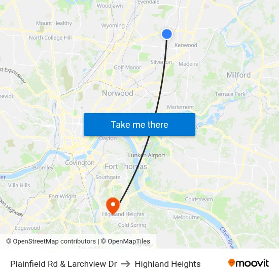 Plainfield Rd & Larchview Dr to Highland Heights map