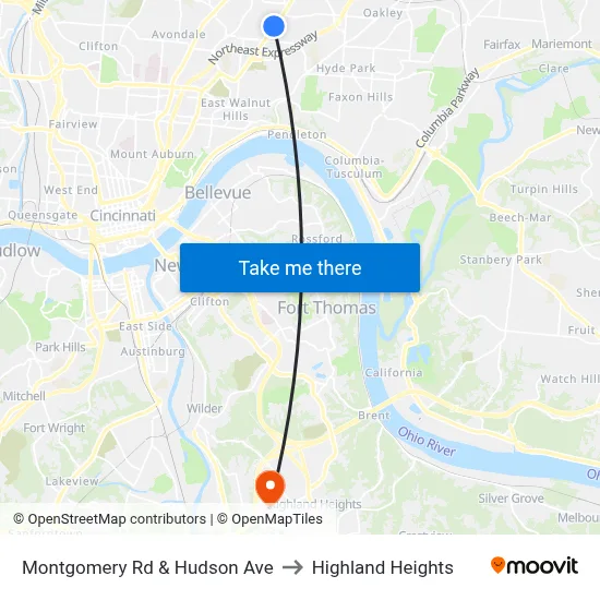 Montgomery Rd & Hudson Ave to Highland Heights map