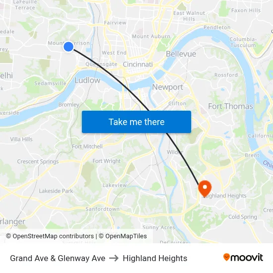 Grand Ave & Glenway Ave to Highland Heights map