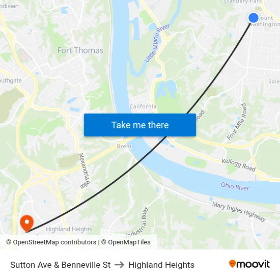 Sutton Ave & Benneville St to Highland Heights map