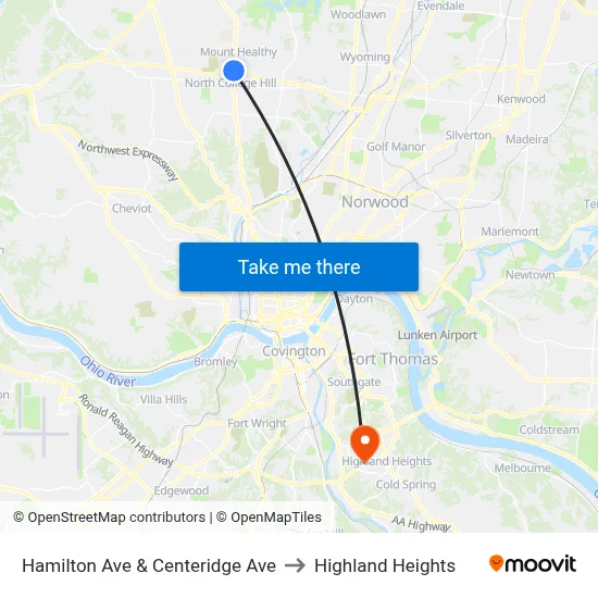 Hamilton Ave & Centeridge Ave to Highland Heights map