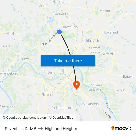 Sevenhills Dr MB to Highland Heights map