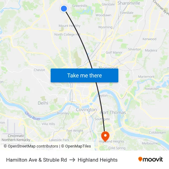 Hamilton Ave & Struble Rd to Highland Heights map