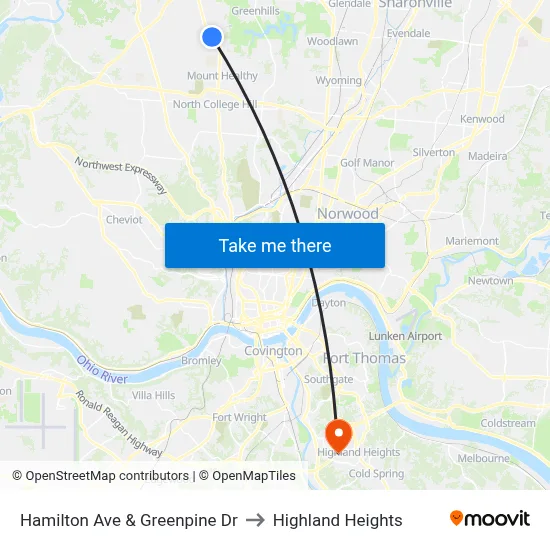 Hamilton Ave & Greenpine Dr to Highland Heights map