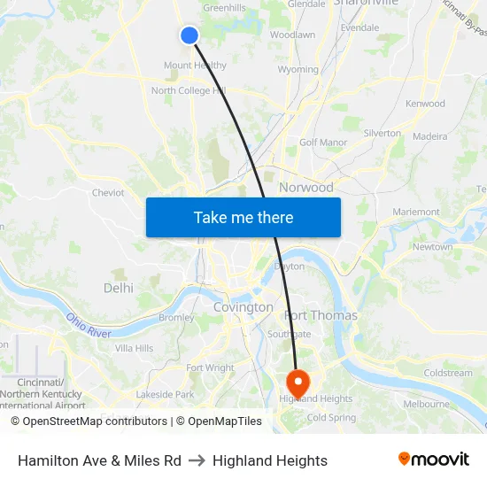 Hamilton Ave & Miles Rd to Highland Heights map