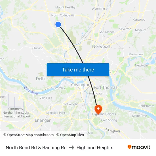 North Bend Rd & Banning Rd to Highland Heights map