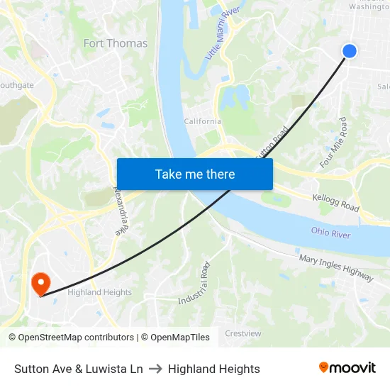 Sutton Ave & Luwista Ln to Highland Heights map
